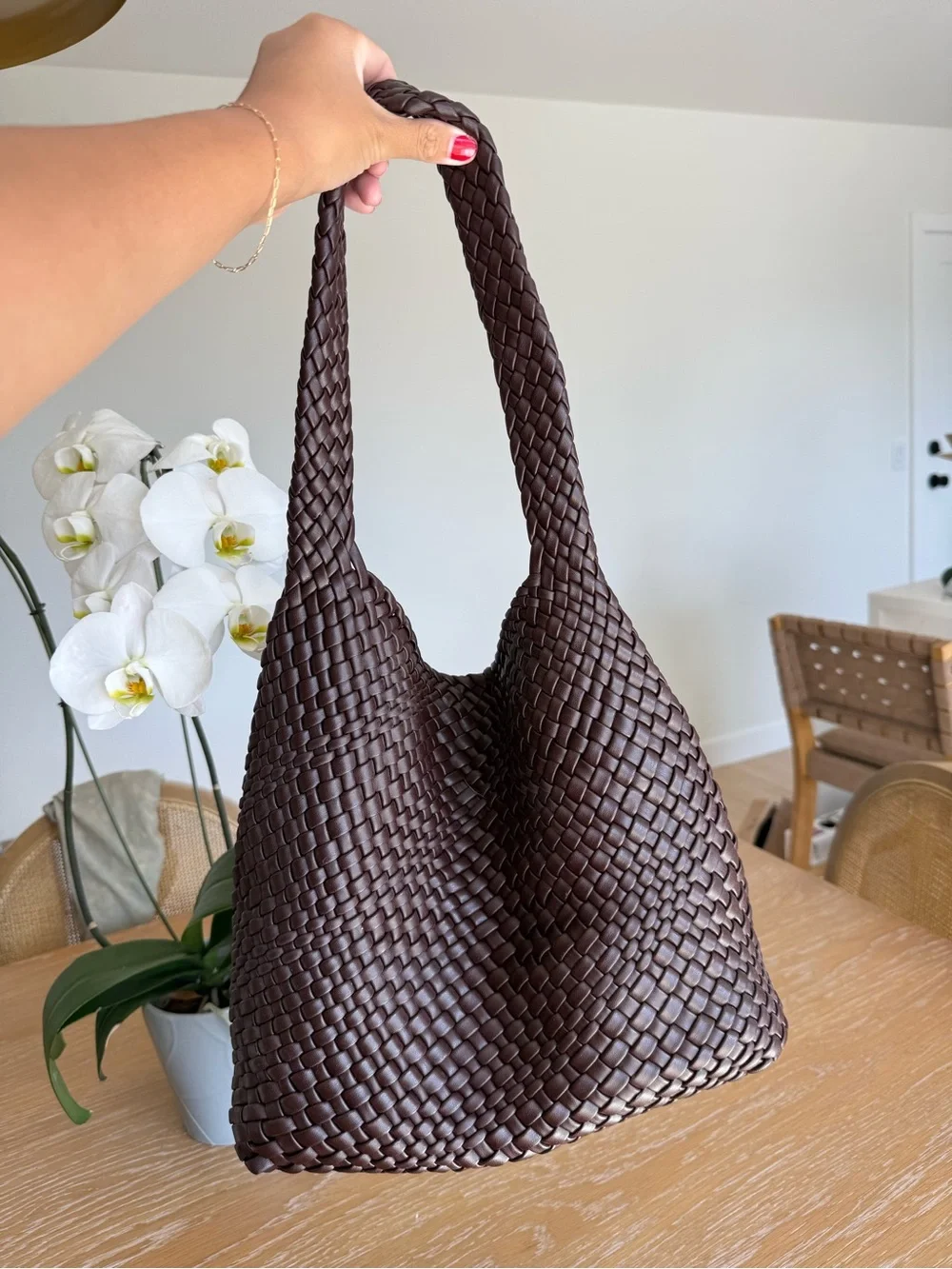 Melie Bianco Johanna Espresso Large Recycled Vegan Shoulder Bag